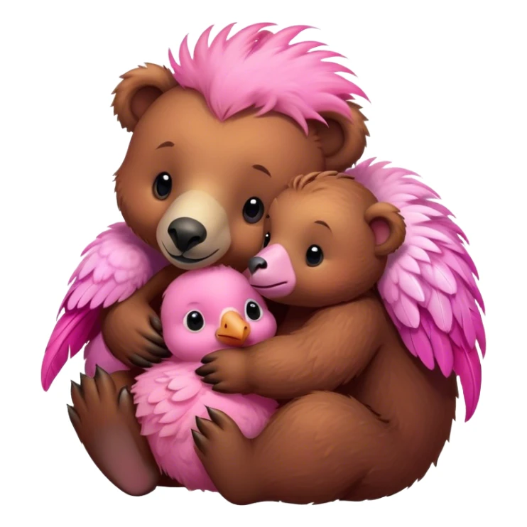 A cute brown bear and a real cute pink dodo closely snuggled together sticker