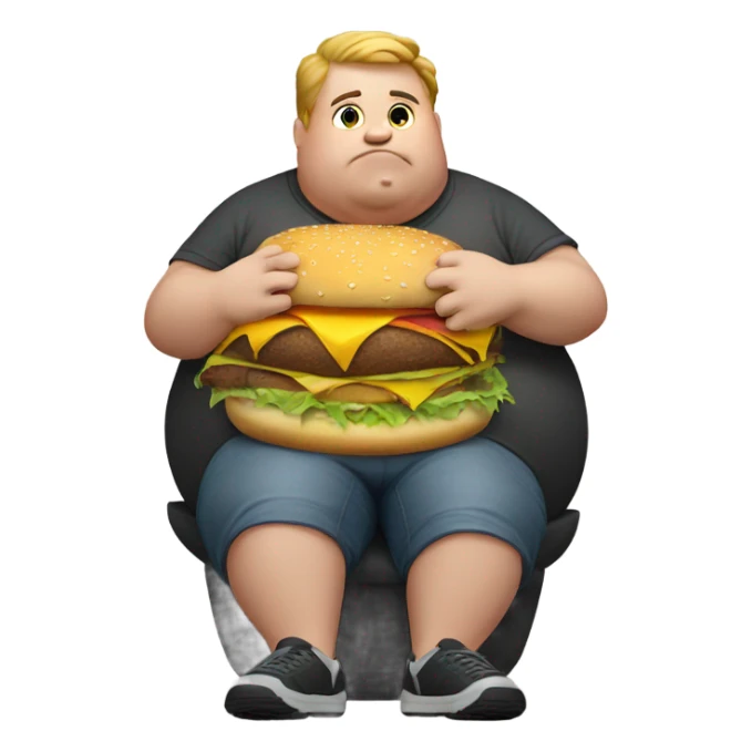 very obese round man eating burger sticker