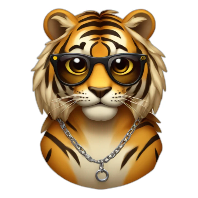 tigre con gafas de sol con cabello y con cadena sticker
