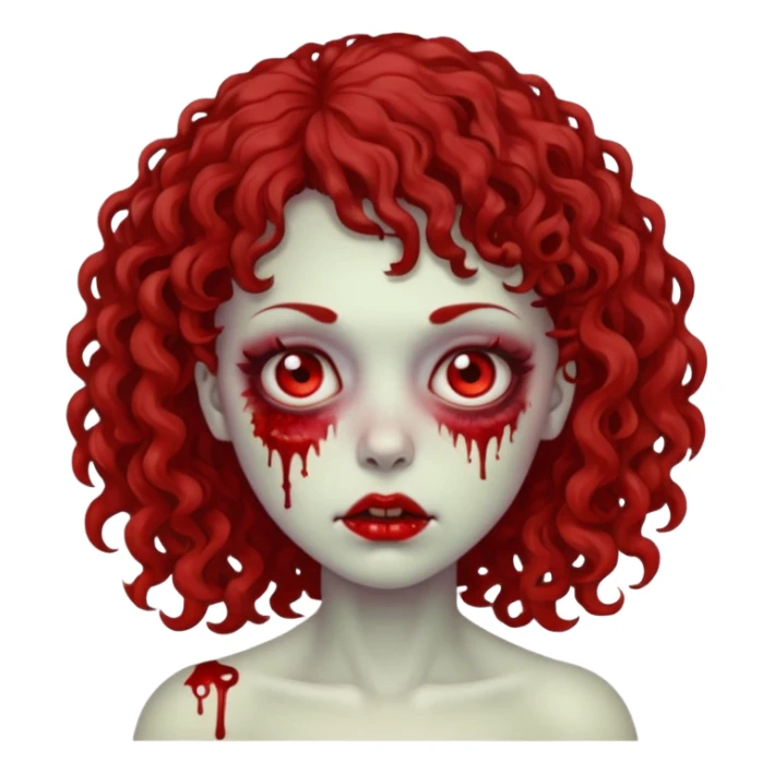 Faça uma mulher zumbi com o cabelo cacheado médio, e uma franja cacheada sticker