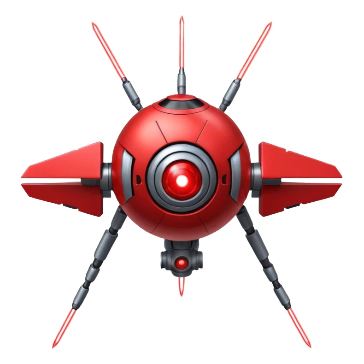 flying orb shaped futuristic targeting droid acquires target and paints with laser. sci-fi war. no propellers  sticker