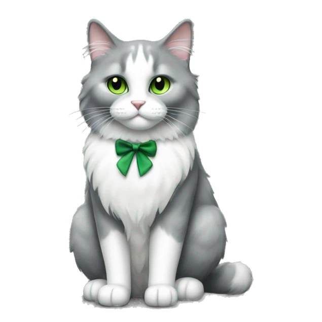 full body fluffy cat grey and white tuxedo pattern fur with green eyes sticker
