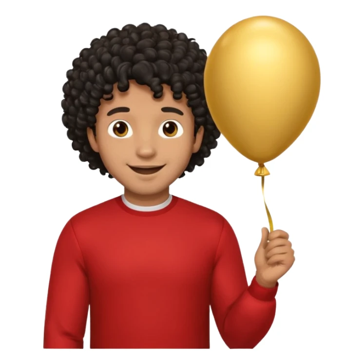 brown skin, black curly hair man hold gold balloon sticker