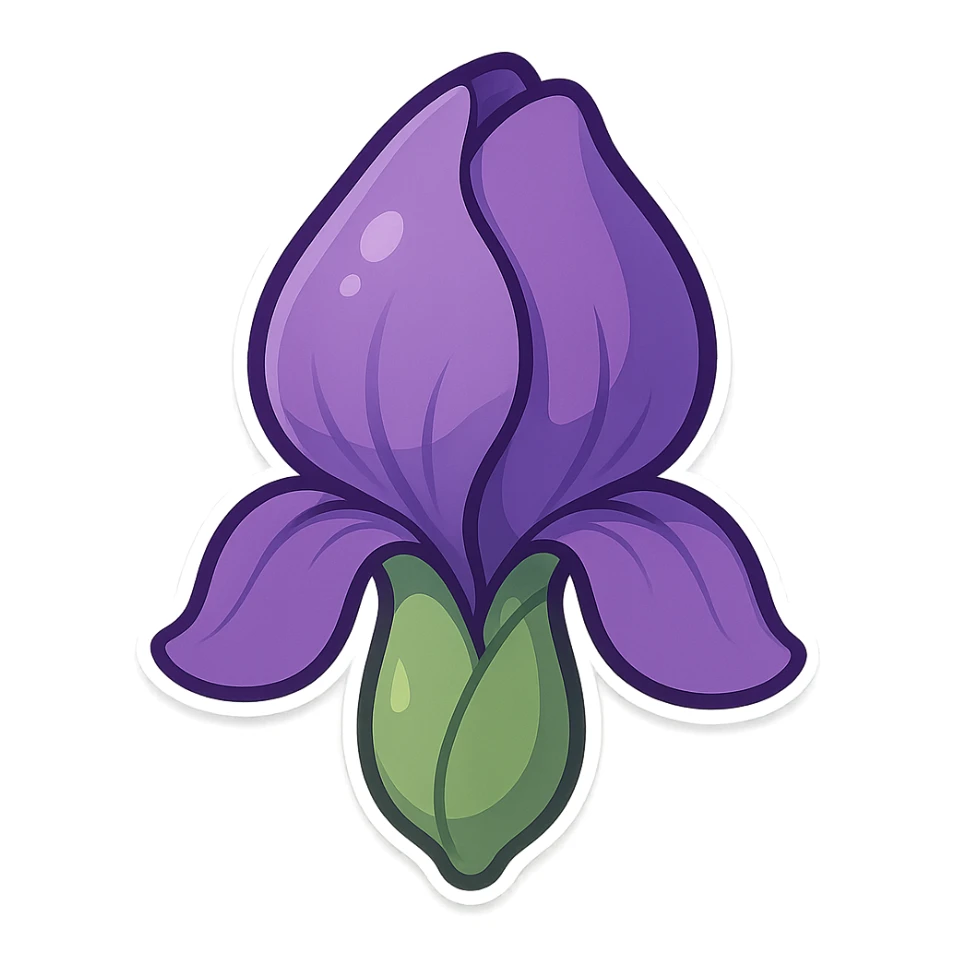 purple iris bud without stem in cartoon style sticker