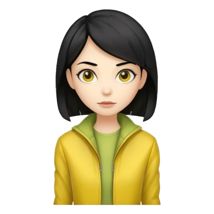 Lady Alien with yellow jacket, Half body, black hair. sticker