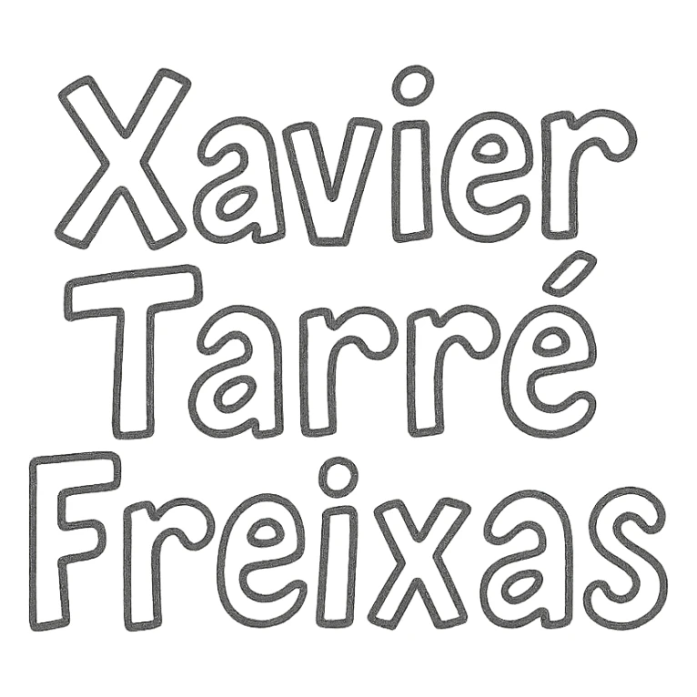 'Xavier Tarre Freixas' text in a playful and artistic hand-drawn outlined style sticker