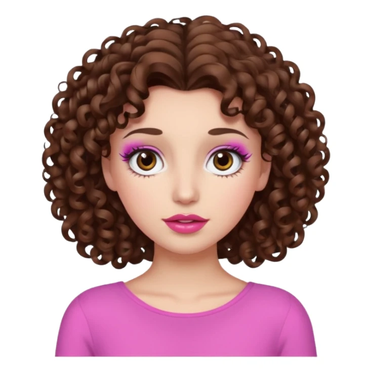 Curly brown hair white skin with brown eyes and long eyelashes and pink lips sticker