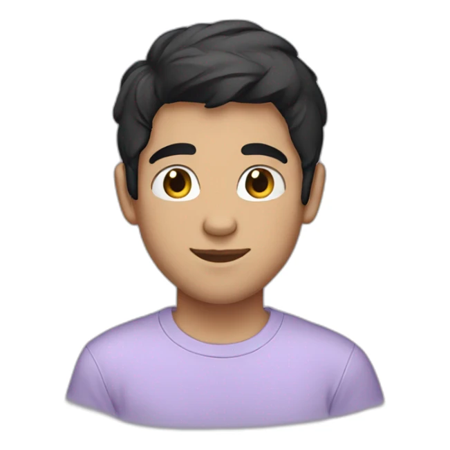 White boy black hair lavender tshirt blushing sticker