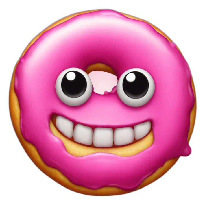 a pink donut but with a demon face sticker