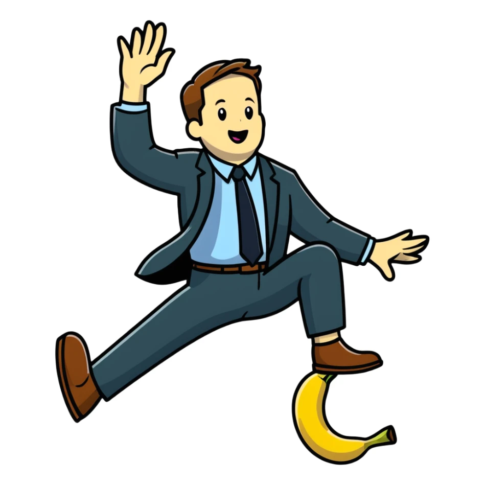 JD Vance with one foot stepping on a single banana peel on the ground, falling backwards sticker