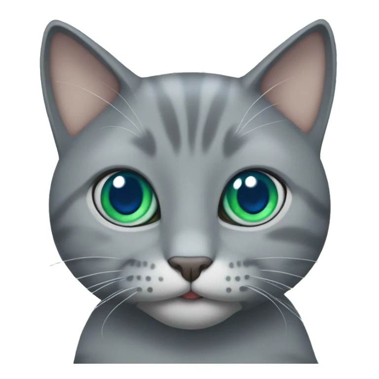 Grey cat with blue, green eyes, with a cat treat  sticker