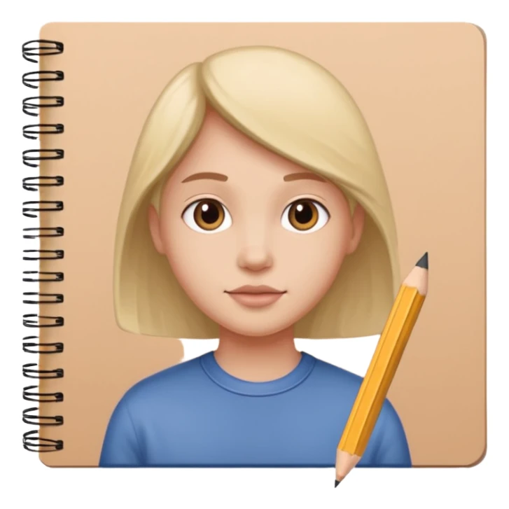 portre skecth on sketch book, with pencil sticker