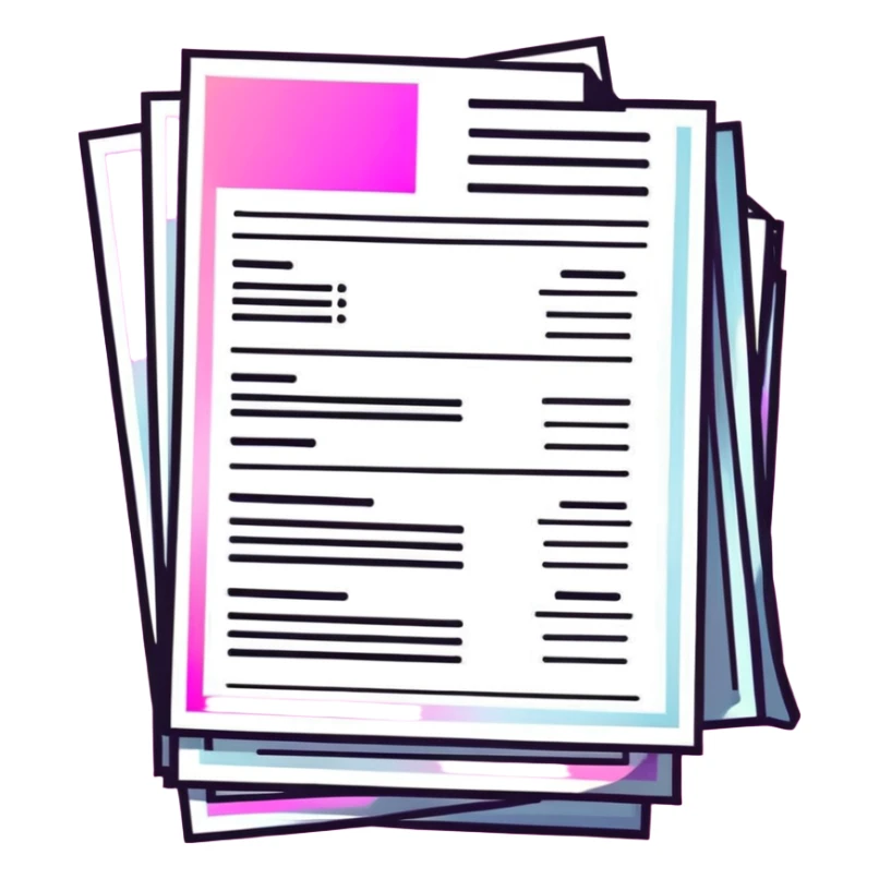 stack of resumes, transparent glass with bright pink gradient from #FF335F to #FF99AA, soft shadows and highlights, minimalistic sticker