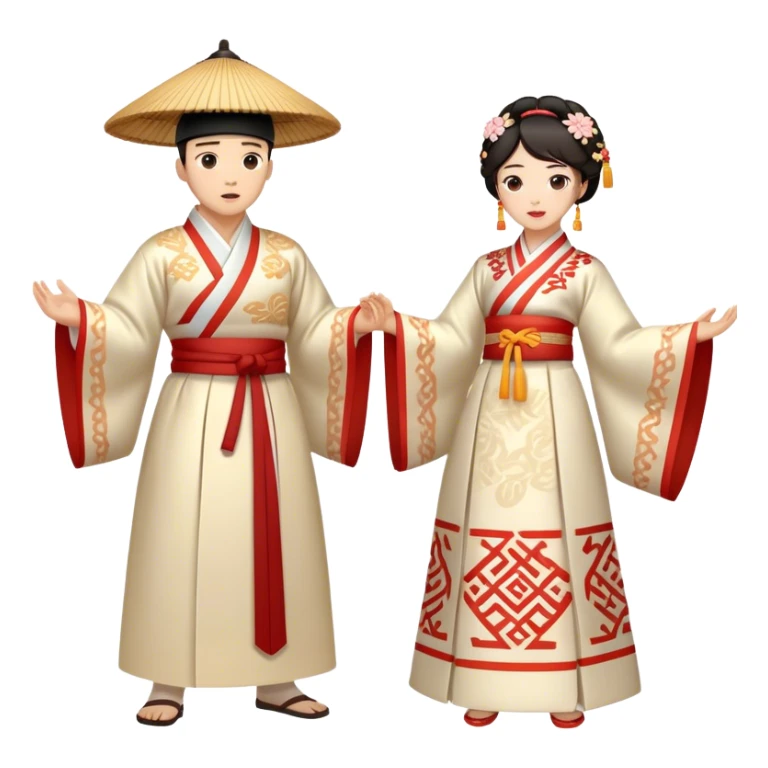 Cinematic Realistic scene of two performers engaging in Ganggangsullae, dressed in traditional Korean costumes with intricate patterns and graceful movements, illuminated by soft, festive lighting that accentuates the cultural ambiance sticker