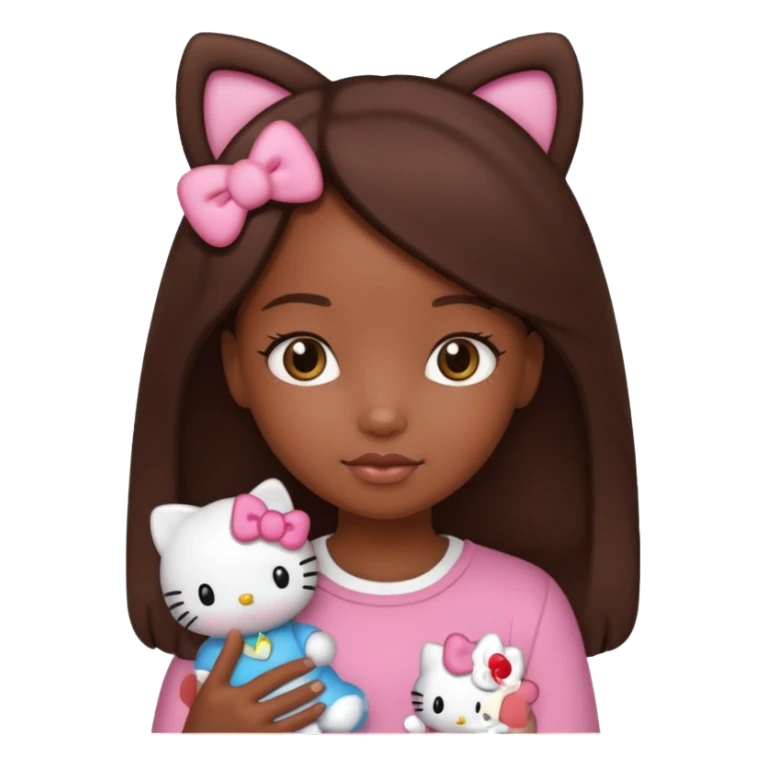 black girl with long brown hair holding a hello kitty sticker
