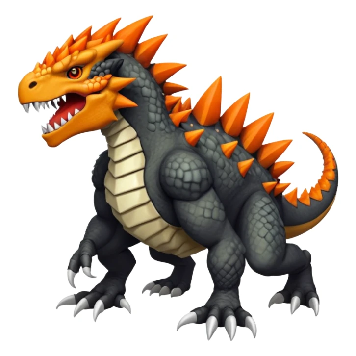 Black Greymon-Tyrunt-Tyrantrum-Fakémon-creature-hybrid with orange belly (full body) sticker