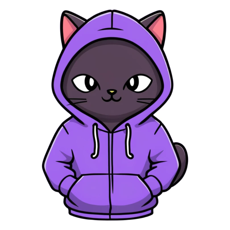 Black cat with a purple hoodie sticker