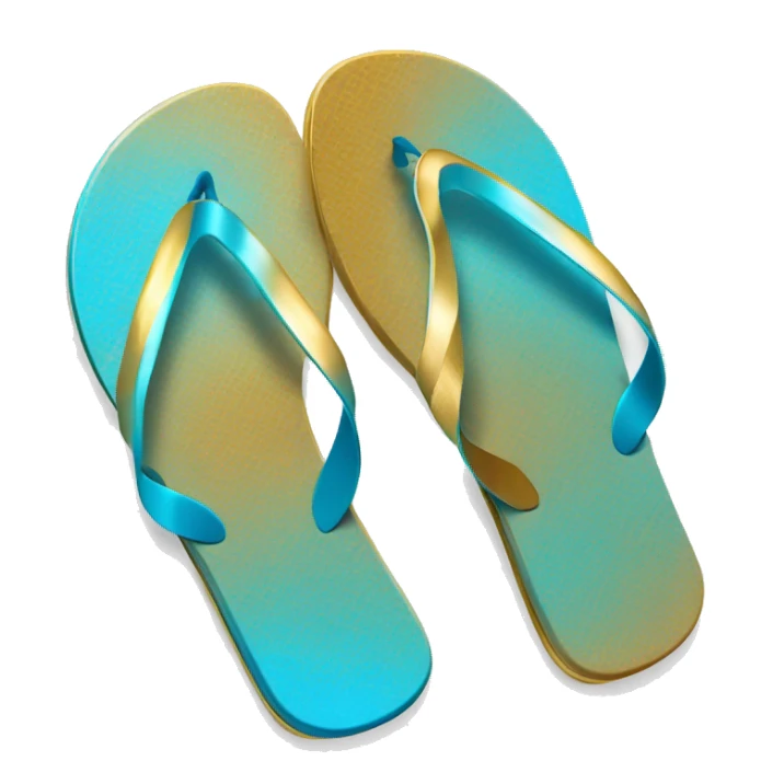 Realistic metallic gold and light blue gradient pair of summer flip flops isolated. sticker