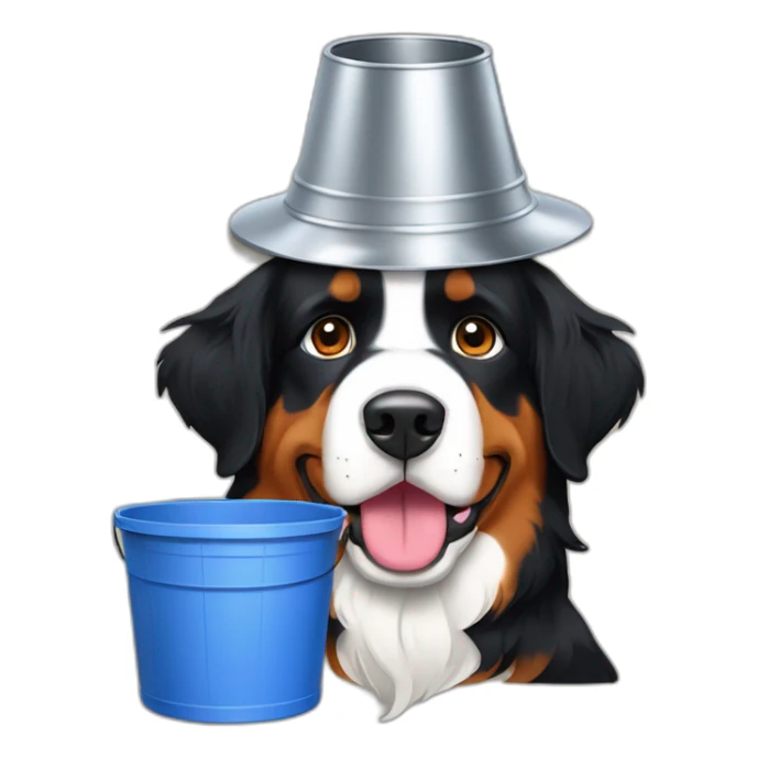 Bernese mountain dog with a bucket on his head sticker