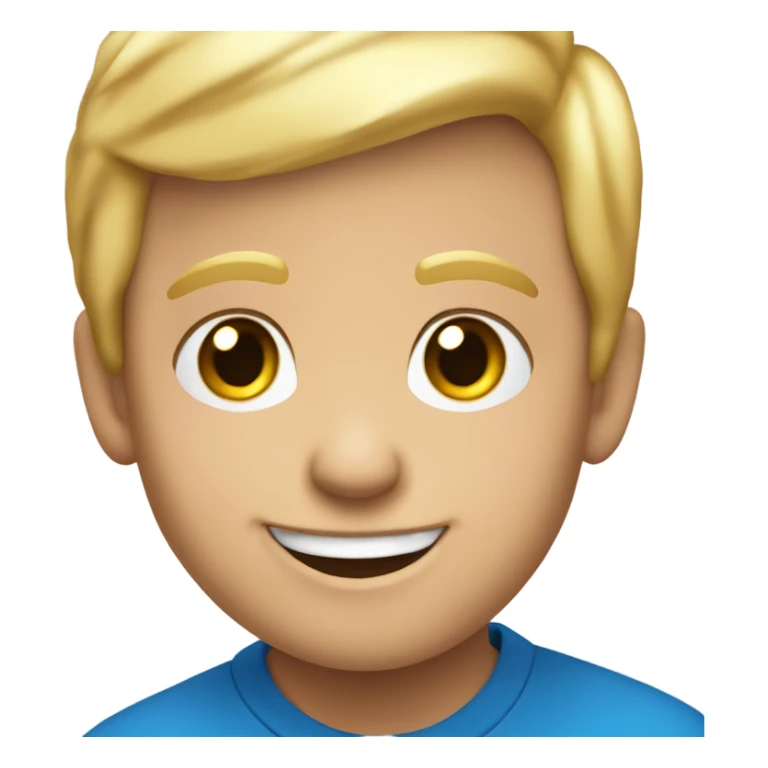 smiling boy in blue shirt with Trump sticker