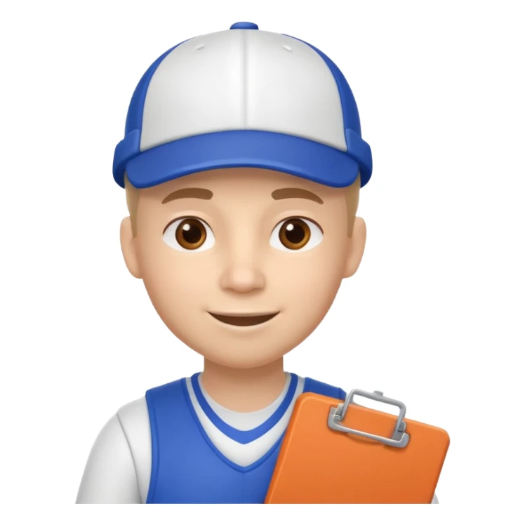 cute basketball coach portrait, head and shoulders only, whistle, cap, clipboard strap, confident smile, 3D cartoon, mobile game icon style, clean background, no text, no watermark
 sticker