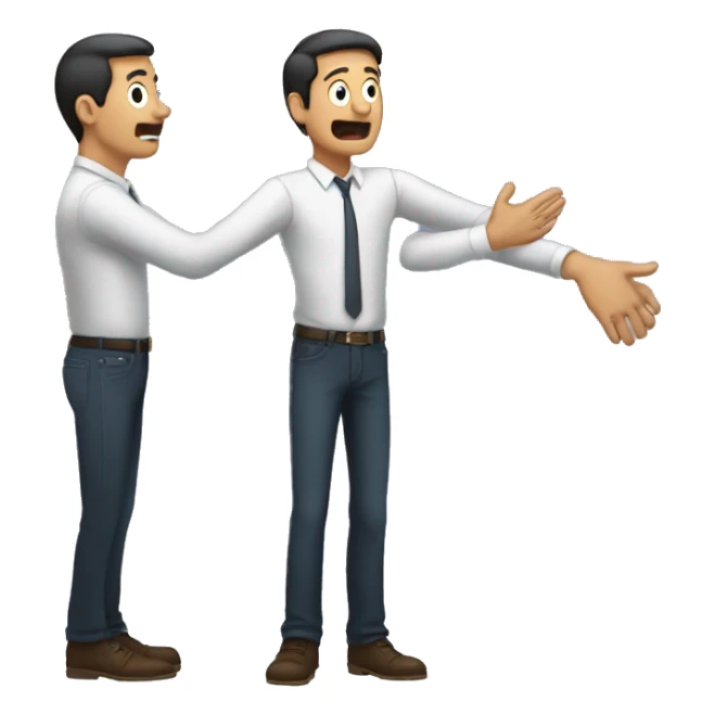 a man standing with another man in front of him that is trying to grab something, the two are close and facing the same side sticker