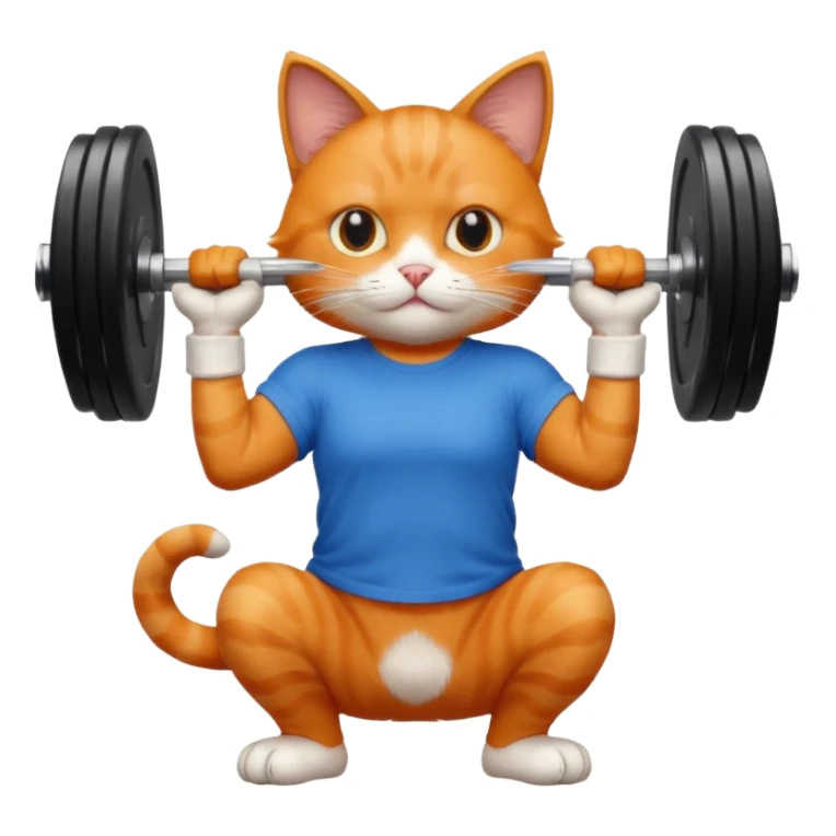 Un gatito con remera azul haciendo pesas  sticker