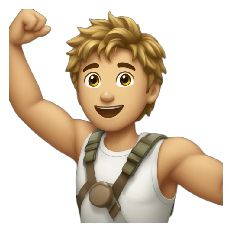 joven muchacho festejando estirando los brazos hacia arriba feliz sticker