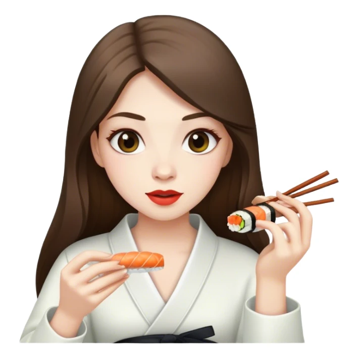 pale brunette girl with long eating sushi sticker