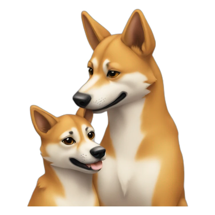 An adult dingo hugging a dingo pup sticker