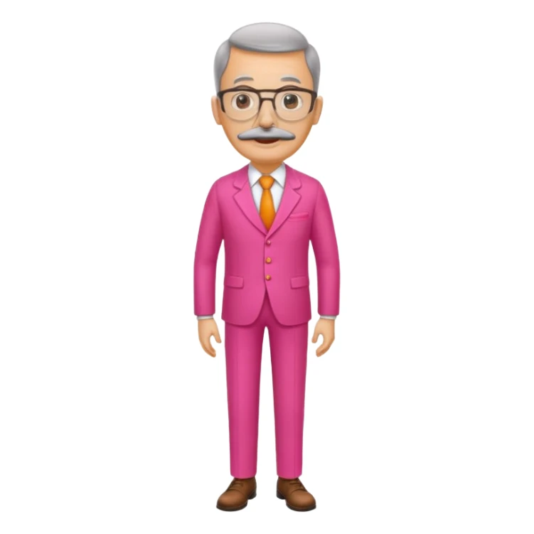 A tall figure with a thick mustache and oval glasses, with a large head, who always wears a bright pink dress with orange pants. sticker