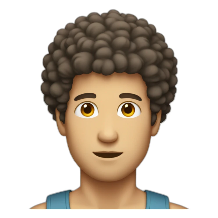 White guy with sleeveless shirt and an afro sticker