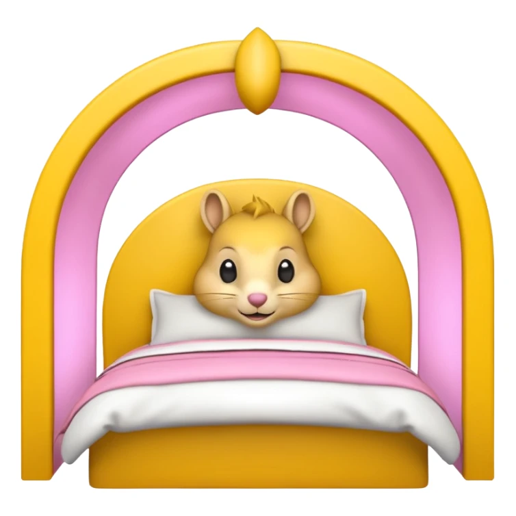 The features a bed themed as a large, cheerful, yellow squirrel. The squirrel's head forms an archway over the bed, with large black eyes, a small pink nose, and prominent white cheeks. The bed frame and arch are bright yellow with integrated yellow LED lighting running along the curves.  sticker