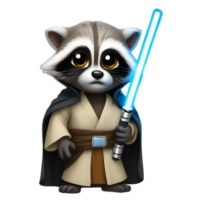 Racoon dressed up as a Jedi with a lightsaber sticker