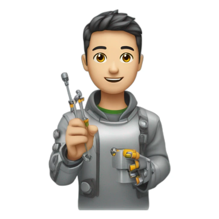 estudiante de instituto tipo robot con lápiz en la mano sticker