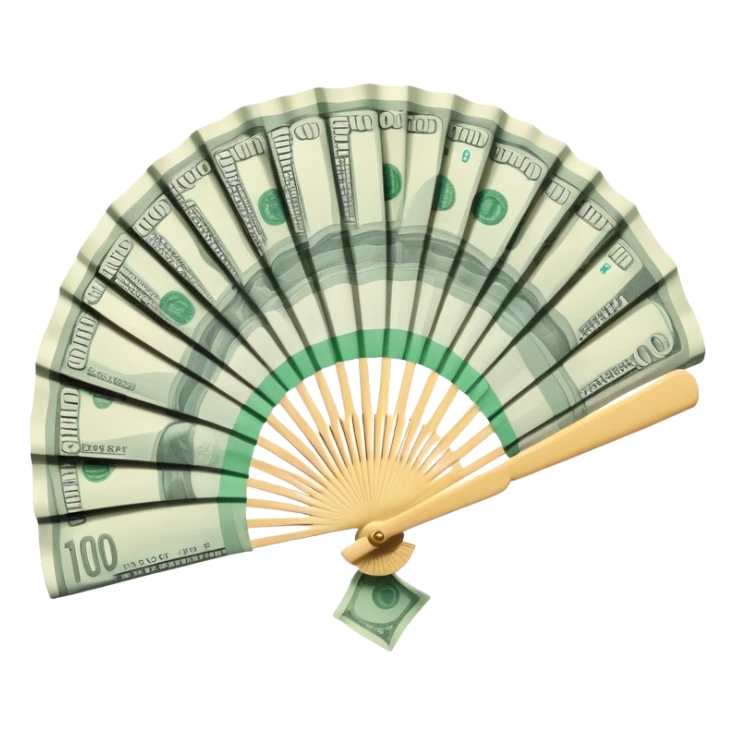 A hand-held money fan used for cooling off, crafted entirely from banknotes sticker