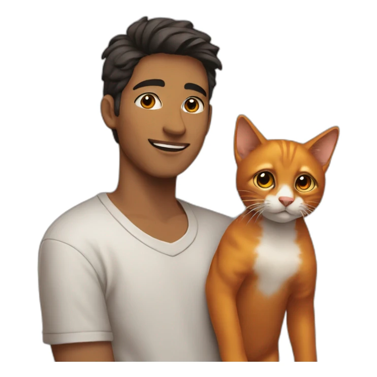 Chico joven con un gatito naranja sticker