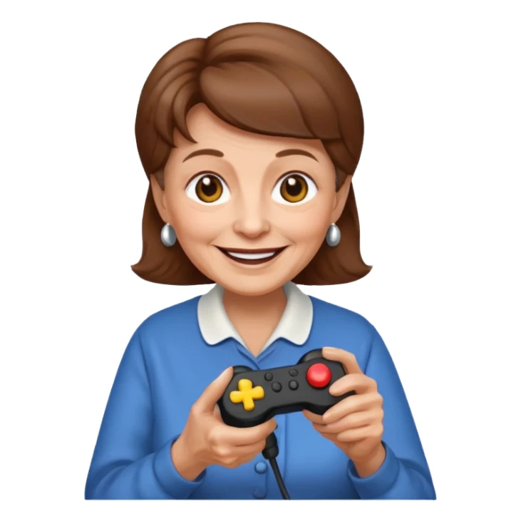 Old lady with brown hair holding joystick emoji sticker