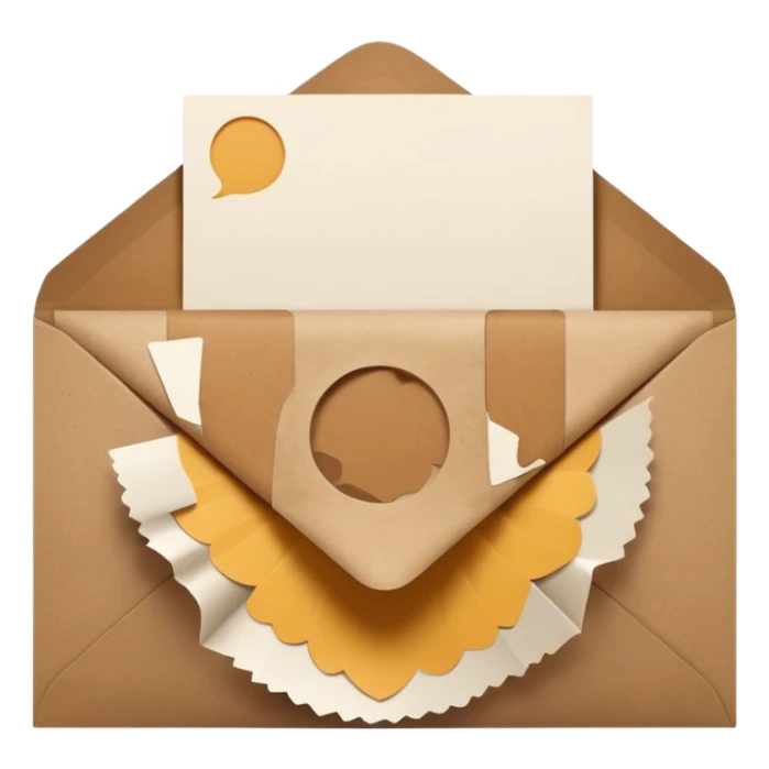 blank greeting card open with brown envelope next to it sticker