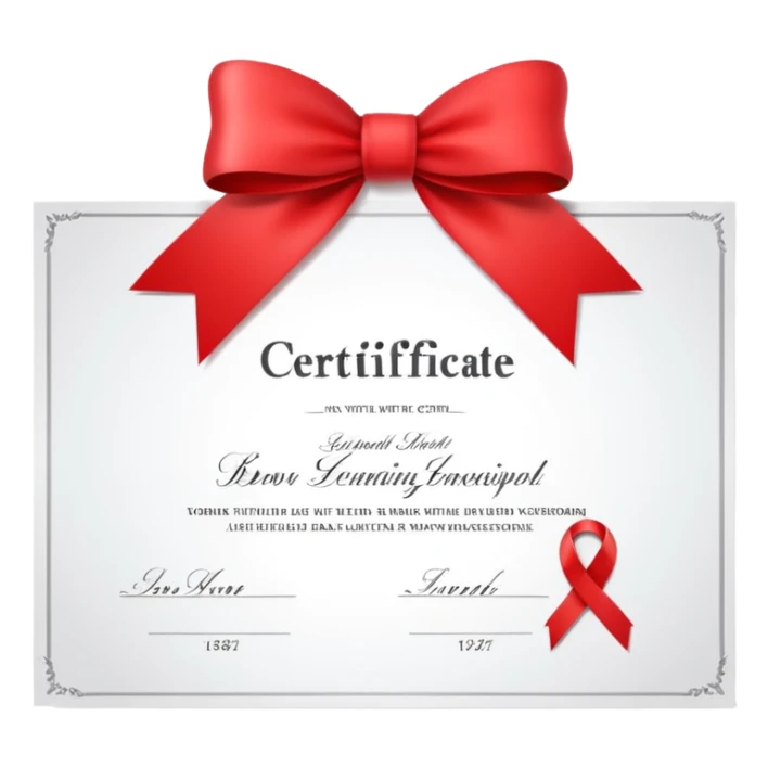a white certificate with a bow on a black background. Lots of details sticker
