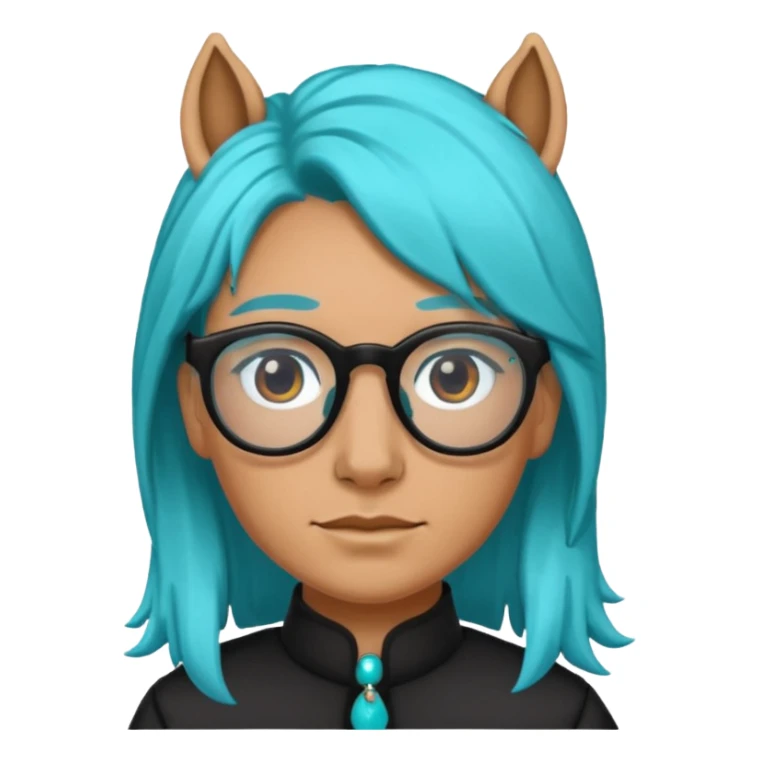 black horse head with turquoise hair and glasses sticker