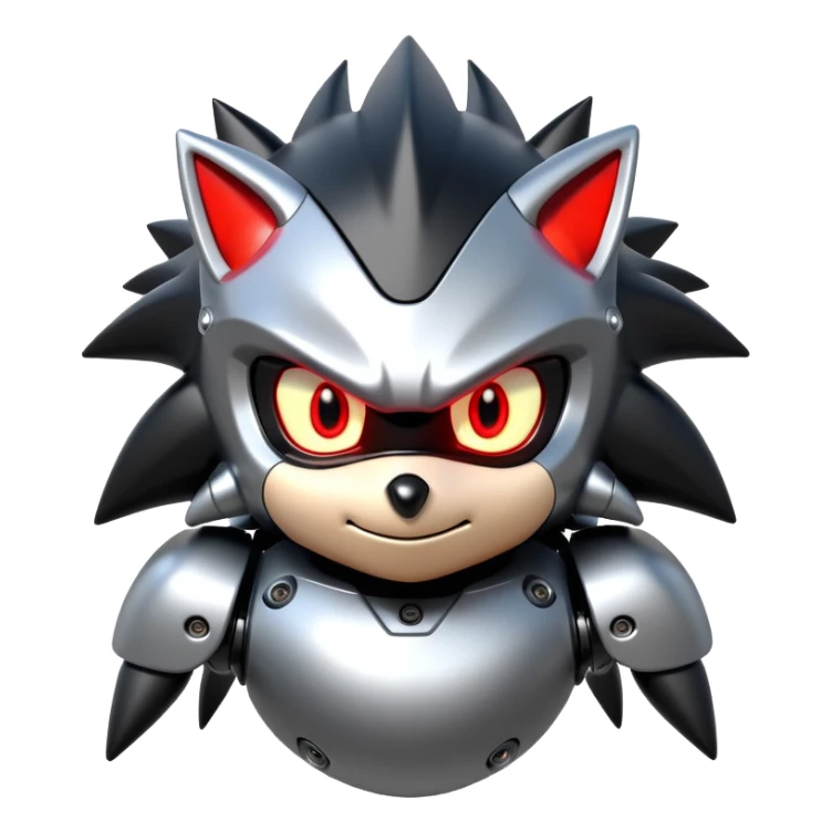 Robotic black Shadow the Hedgehog with metallic body, glowing red eyes, and mechanical quills sticker