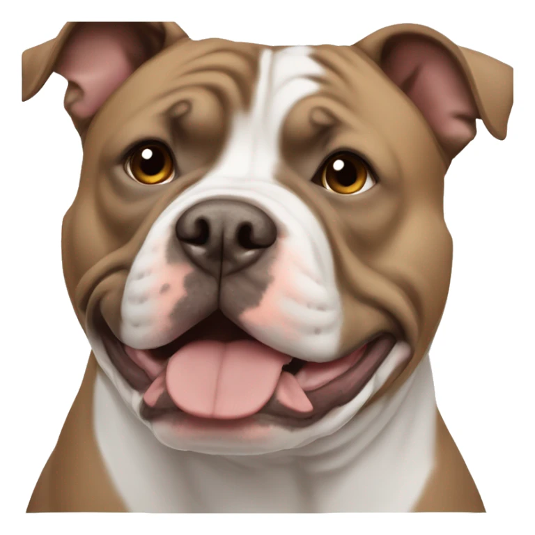 Female american bully with brown coat with a vertical white  sticker