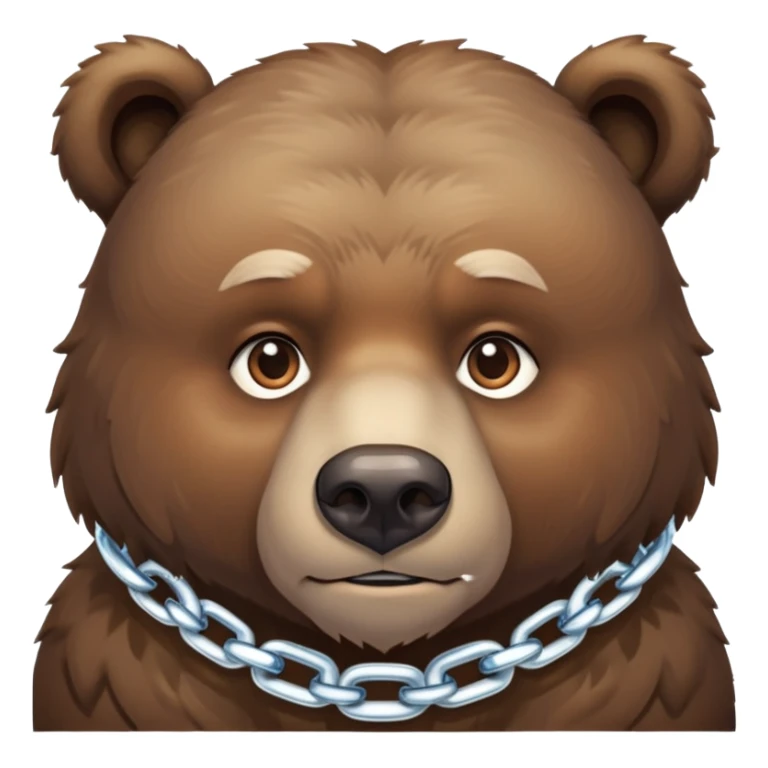 Serious-looking natural brown bear on four paws with stern face, simple ice chain around neck, realistic features sticker