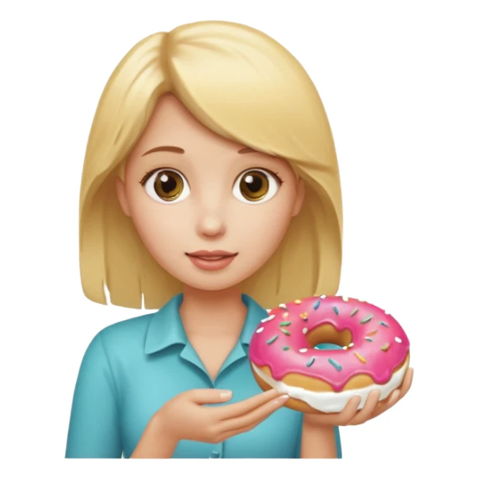 blonde female holding donut sticker