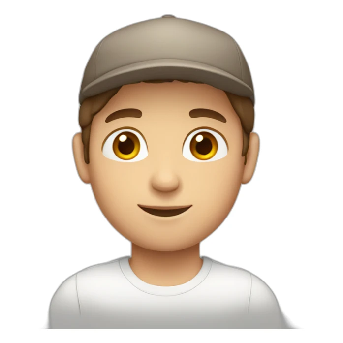 Boy with brown hair and cap and white shirt sticker