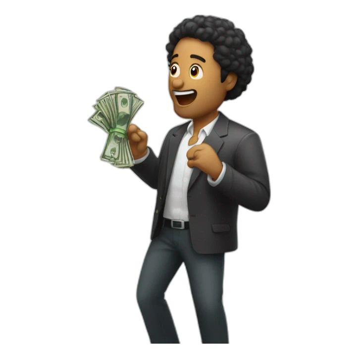 man singing with mic and also money on his hand sticker