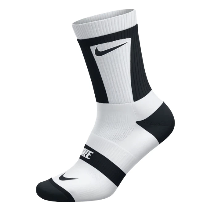 white sock, with black nike logo socks, dri-fit socks sticker