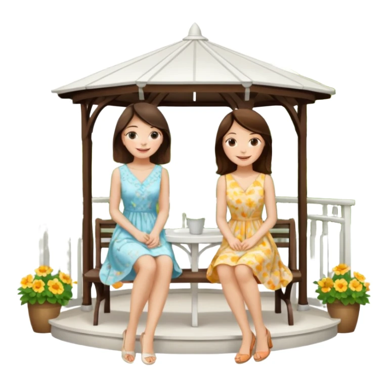 Two brunette women sitting on a white gazebo sticker