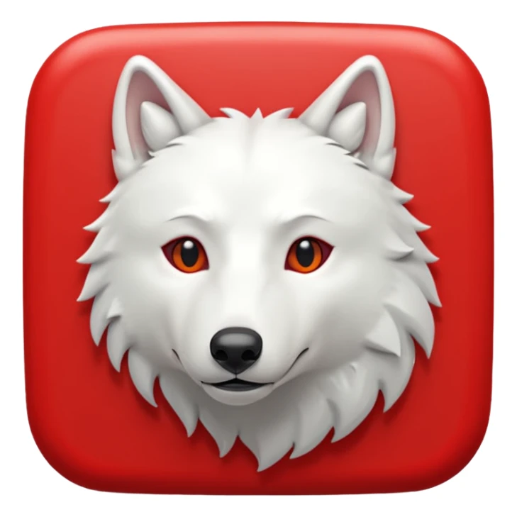 A bold white capital letter C with a small white wolf head icon above it, inside a red rounded square, emoji style, flat design, shiny light reflection, same style as 🅱️ emoji, transparent background. sticker